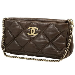Chanel Coco Mark Chain Shoulder Bag Bubble Quilt Leather Brown